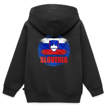 Slovénie - Sweat Premium à capuche zippé enfant bio - noir - Dos - AI Model Kid Male (0cm)