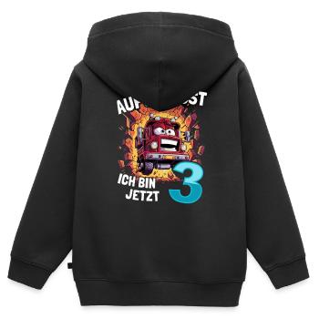Aufgepasst Ich bin jetzt 3 Geburtstag Feuerwehauto - Kinder Premium Organic Zip Hoodie - Schwarz - Hinten - AI Model Kid Male (0cm)