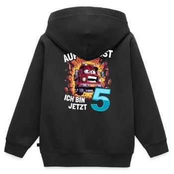 Aufgepasst Ich bin jetzt 5 Geburtstag Feuerwehauto - Kinder Premium Organic Zip Hoodie - Schwarz - Hinten - AI Model Kid Male (0cm)