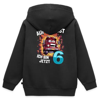 Aufgepasst Ich bin jetzt 6 Geburtstag Feuerwehauto - Kinder Premium Organic Zip Hoodie - Schwarz - Hinten - AI Model Kid Male (0cm)