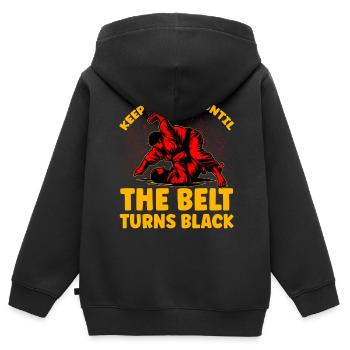 Keep rolling until the belt turns black - Kids Premium Organic Zip-up Hoodie - black - Back - AI Model Kid Male (0cm)