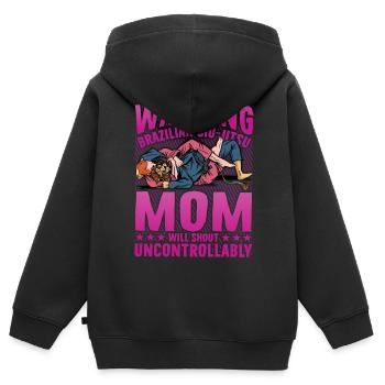 Warning Brazilian Jiu Jitsu Mom will shout - Kinder Premium Organic Zip Hoodie - Schwarz - Hinten - AI Model Kid Male (0cm)