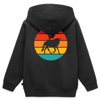 Voltige par équipes, voltige, gymnastique équestre féminine - Sweat Premium à capuche zippé enfant bio - noir - Dos - AI Model Kid Male (0cm)