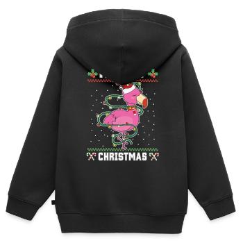 Merry Christmas Süß Santa Flamingo Ugly Christmas - Kinder Premium Organic Zip Hoodie - Schwarz - Hinten - AI Model Kid Male (0cm)