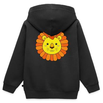 Lion joyeux pour les enfants - Sweat Premium à capuche zippé enfant bio - noir - Dos - AI Model Kid Male (0cm)