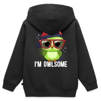 Eule Eulen I`m Owlsome - Kinder Premium Organic Zip Hoodie - Schwarz - Hinten - AI Model Kid Male (0cm)