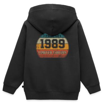 Anniversaire - Edition Limitée Février 1989 - Sweat Premium à capuche zippé enfant bio - noir - Dos - AI Model Kid Male (0cm)