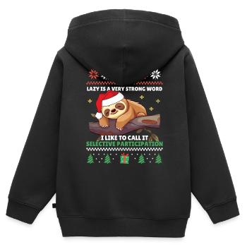 Participation sélective - Sloth Ugly Christmas - Sweat Premium à capuche zippé enfant bio - noir - Dos - AI Model Kid Male (0cm)