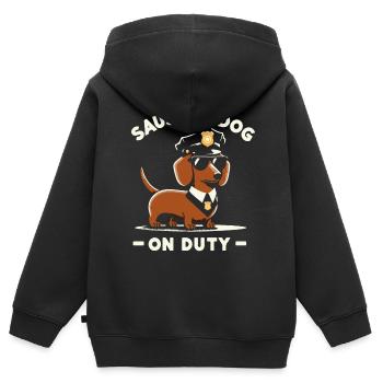 T-shirt du service de police teckel - Chien d’autorité - Sweat Premium à capuche zippé enfant bio - noir - Dos - AI Model Kid Male (0cm)