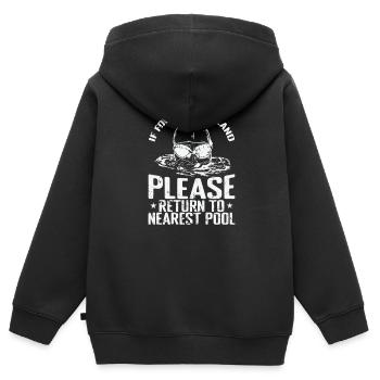 If Found on Land Please return to nearstest Pool - Kinder Premium Organic Zip Hoodie - Schwarz - Hinten - AI Model Kid Male (0cm)