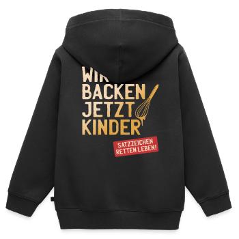 Wir Backen Jetzt Kinder Satzzeichen Retten Leben - Kinder Premium Organic Zip Hoodie - Schwarz - Hinten - AI Model Kid Male (0cm)