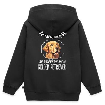 Je préfère mon golden retriever chien de race - Sweat Premium à capuche zippé enfant bio - noir - Dos - AI Model Kid Male (0cm)