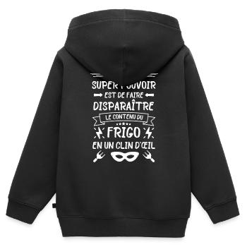 Frigo gourmand bouffe - Sweat Premium à capuche zippé enfant bio - noir - Dos - AI Model Kid Male (0cm)