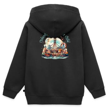 Foire du parc d’attractions, fête foraine, fête du village - Sweat Premium à capuche zippé enfant bio - noir - Dos - AI Model Kid Male (0cm)