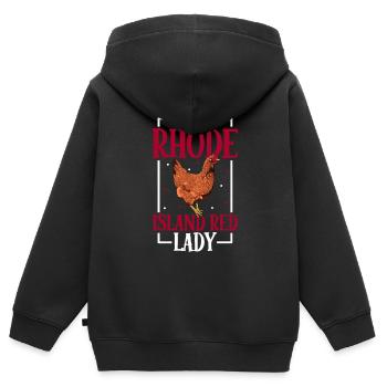 Crazy Rhode Island Red Lady - Red Rhodeland - Sweat Premium à capuche zippé enfant bio - noir - Dos - AI Model Kid Male (0cm)