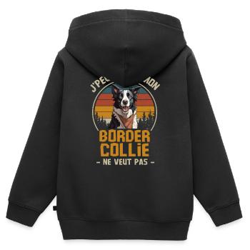 Humour border collie Retro - Sweat Premium à capuche zippé enfant bio - noir - Dos - AI Model Kid Male (0cm)