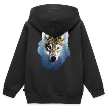 Wolf - Kinder Premium Organic Zip Hoodie - Schwarz - Hinten - AI Model Kid Male (0cm)