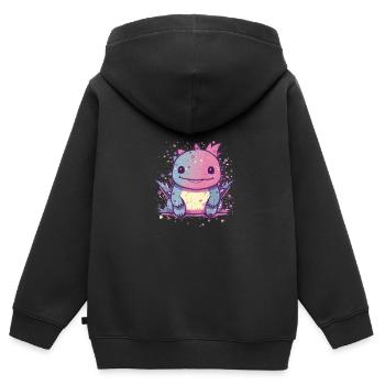 Mignon Style Anime Axolotl Kawaii - Sweat Premium à capuche zippé enfant bio - noir - Dos - AI Model Kid Male (0cm)