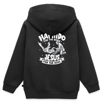 Jésus pour l'âme - Hapkido pour le corps - Sweat Premium à capuche zippé enfant bio - noir - Dos - AI Model Kid Male (0cm)