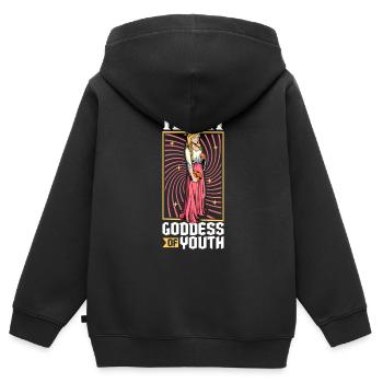Déesse viking Idun - Sweat Premium à capuche zippé enfant bio - noir - Dos - AI Model Kid Male (0cm)