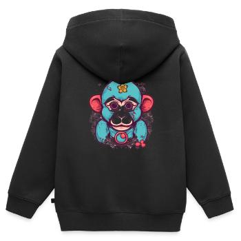 Mignon Anime Style Macaque Kawaii - Sweat Premium à capuche zippé enfant bio - noir - Dos - AI Model Kid Male (0cm)