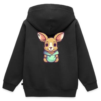 Mignon Anime Style Kangourou Kawaii - Sweat Premium à capuche zippé enfant bio - noir - Dos - AI Model Kid Male (0cm)
