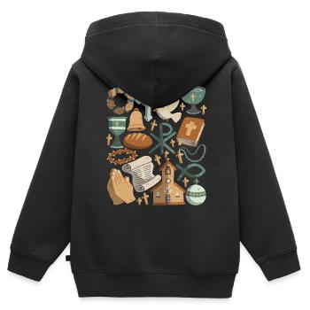 Christianisme - Sweat Premium à capuche zippé enfant bio - noir - Dos - AI Model Kid Male (0cm)