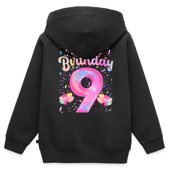 Mon 9e anniversaire 9 ans fille cadeau neuf - Sweat Premium à capuche zippé enfant bio - noir - Dos - AI Model Kid Male (0cm)