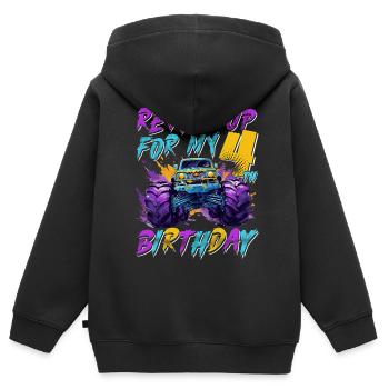 4ème cadeau d’anniversaire Monster Truck 4 ans garçon - Sweat Premium à capuche zippé enfant bio - noir - Dos - AI Model Kid Male (0cm)