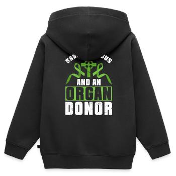 Don d’organes Greffe d’organes Don d’organes - Sweat Premium à capuche zippé enfant bio - noir - Dos - AI Model Kid Male (0cm)