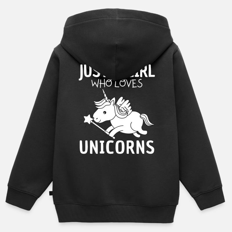 Nur Ein Mädchen, Das Einhörner Liebt. - Kinder Premium Organic Zip Hoodie - Schwarz