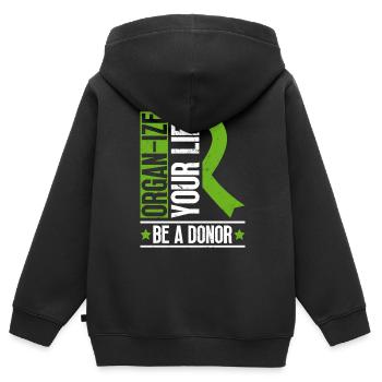 Don d’organes Greffe d’organes Don d’organes - Sweat Premium à capuche zippé enfant bio - noir - Dos - AI Model Kid Male (0cm)