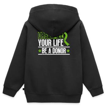 Don d’organes Greffe d’organes Don d’organes - Sweat Premium à capuche zippé enfant bio - noir - Dos - AI Model Kid Male (0cm)