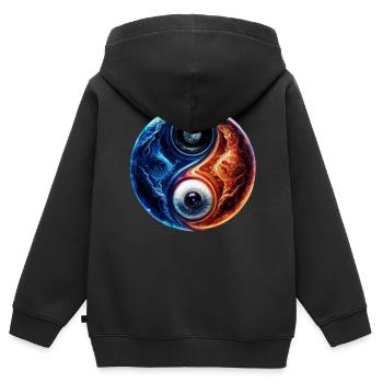 Yin Yang Wasserfeuer - Kinder Premium Organic Zip Hoodie - Schwarz - Hinten - AI Model Kid Male (0cm)
