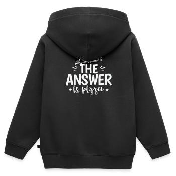 The Answer is Pizza Salami und Käse - Kinder Premium Organic Zip Hoodie - Schwarz - Hinten - AI Model Kid Male (0cm)