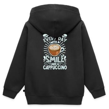 Souriez avec un cappuccino - Sweat Premium à capuche zippé enfant bio - noir - Dos - AI Model Kid Male (0cm)
