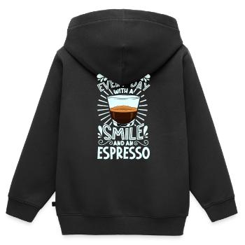 Souriez avec un expresso - Sweat Premium à capuche zippé enfant bio - noir - Dos - AI Model Kid Male (0cm)