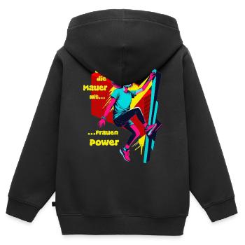 Über die Mauer mit Frauen Power - Kinder Premium Organic Zip Hoodie - Schwarz - Hinten - AI Model Kid Male (0cm)