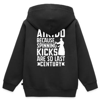 Aikido, weil Tritte so aus dem letzten Jahrhundert stammen - Kinder Premium Organic Zip Hoodie - Schwarz - Hinten - AI Model Kid Male (0cm)