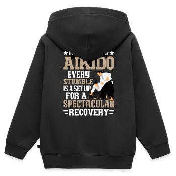 Aïkido - Sweat Premium à capuche zippé enfant bio - noir - Dos - AI Model Kid Male (0cm)