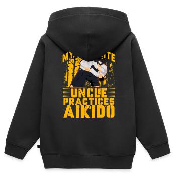 Mein Lieblingsonkel trainiert Aikido - Kinder Premium Organic Zip Hoodie - Schwarz - Hinten - AI Model Kid Male (0cm)