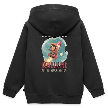 Astronaut Schulkind Personalisierbar Einschulung - Kinder Premium Organic Zip Hoodie - Schwarz - Hinten - AI Model Kid Male (0cm)