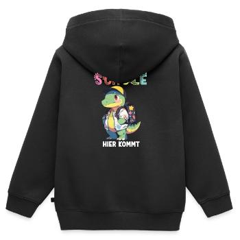 Dino Einschulung Personalisierbar Name Schule - Kinder Premium Organic Zip Hoodie - Schwarz - Hinten - AI Model Kid Male (0cm)