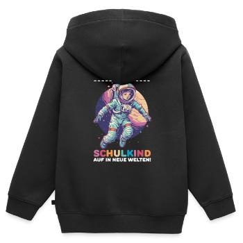 Schulkind Astronaut Personalisierbar Einschulung - Kinder Premium Organic Zip Hoodie - Schwarz - Hinten - AI Model Kid Male (0cm)