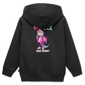 Dino Name Personalisierbar Einschulung Schule - Kinder Premium Organic Zip Hoodie - Schwarz - Hinten - AI Model Kid Male (0cm)