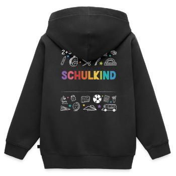 Schulkind Personalisierbar Name Schule Geschenk - Kinder Premium Organic Zip Hoodie - Schwarz - Hinten - AI Model Kid Male (0cm)