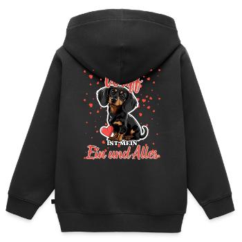 Mein Wuff ist mein Ein und Alles - Dackel Liebe - Kinder Premium Organic Zip Hoodie - Schwarz - Hinten - AI Model Kid Male (0cm)