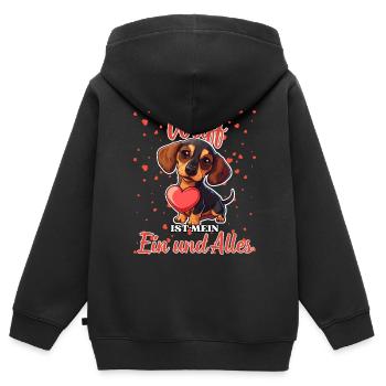 Mein Wuff ist mein Ein und Alles - Dackel Liebe - Kinder Premium Organic Zip Hoodie - Schwarz - Hinten - AI Model Kid Male (0cm)