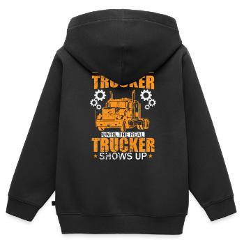 Real Trucker shows up Occupation Long-Distance Transport - Kids Premium Organic Zip-up Hoodie - black - Back - AI Model Kid Male (0cm)