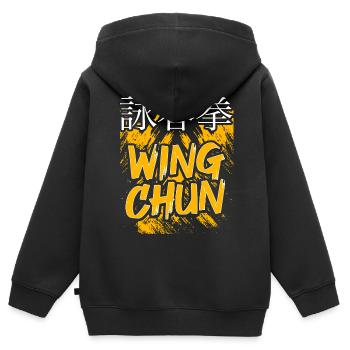 Wing Chun - Sweat Premium à capuche zippé enfant bio - noir - Dos - AI Model Kid Male (0cm)